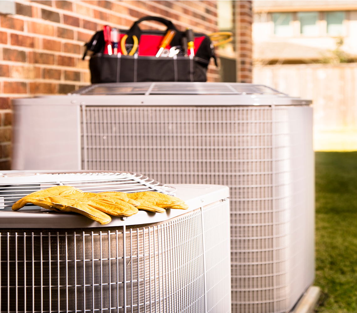 Air conditioning units with tool bag