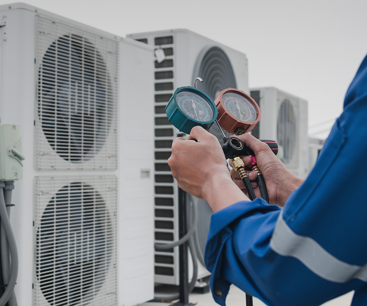 HVAC maintenance with pressure gauges