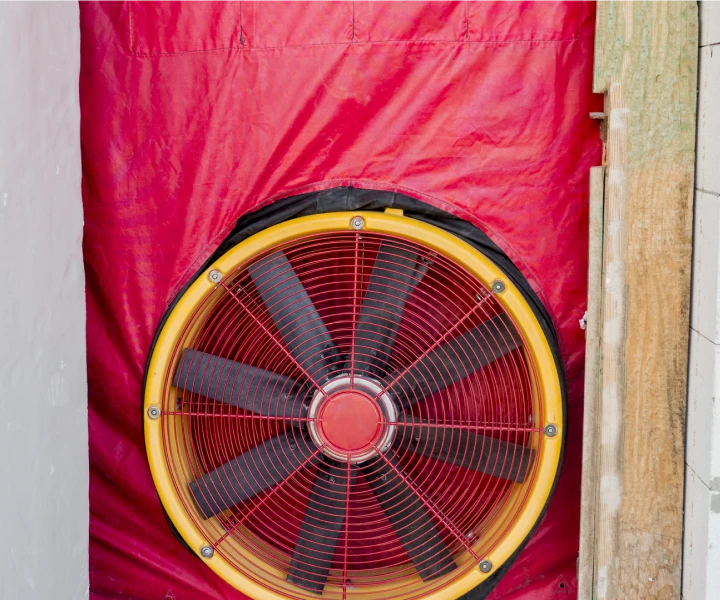 Ventilation fan behind red material