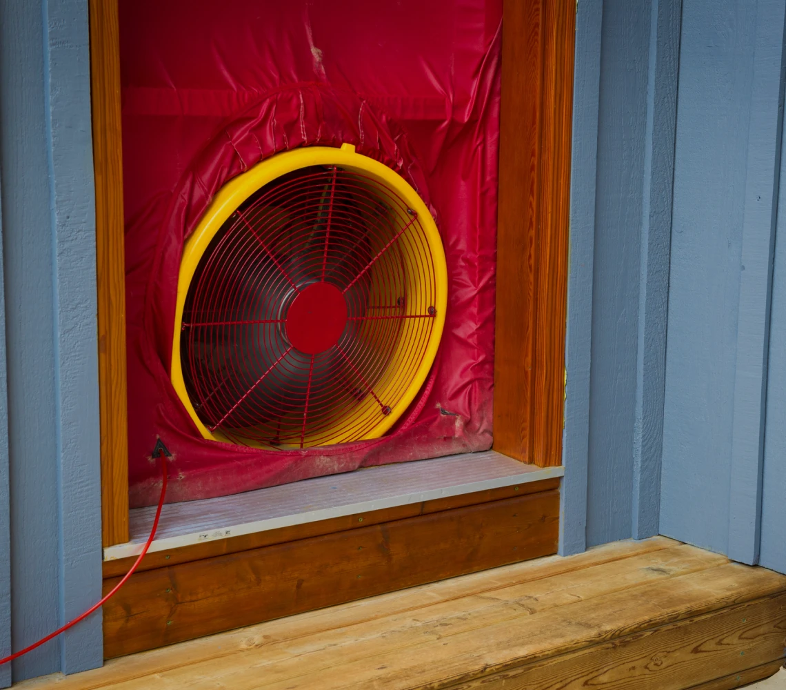 Yellow fan in doorway